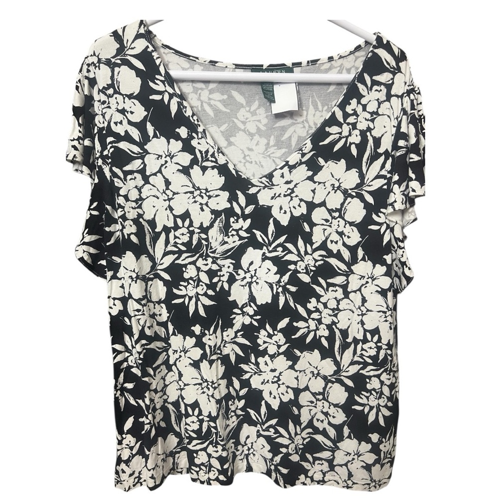 Ralph Lauren Black and White Relaxed Ruffled Blouse